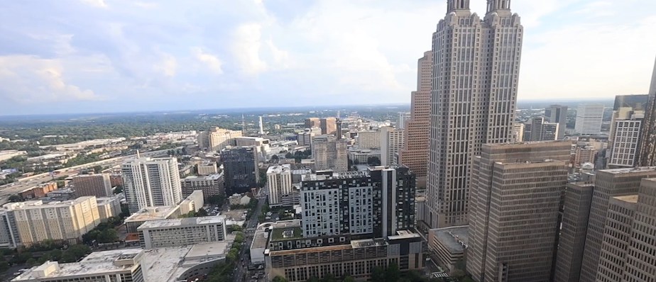 Aerial view of a downtown city skyline where ABNC has gathered